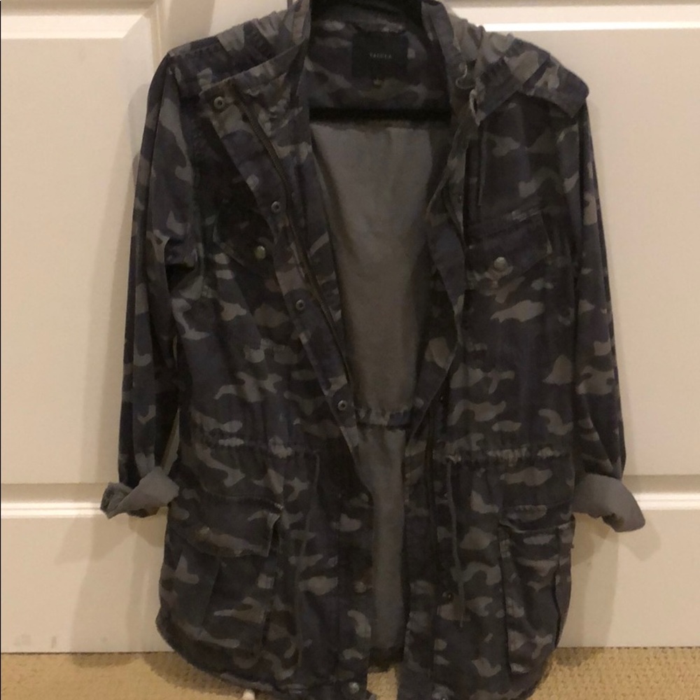 Hooded Navy Military Jacket. Size small.